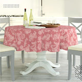 Encasa 4 Seater Dining Table Cloth 145 cm-Round (57 in-Round) I Floral Red Jacquard Style Print on Chambray Homespun Cotton I fo