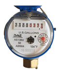 DAE AS130U-50P 1/2 Water Meter with Pulse Output, Measuring in Gallon + Couplings