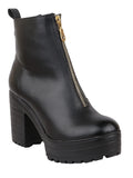 Shoetopia Women'S Black Chunky Heel Platform Ankle Boots With Front Zip || Stylish Faux Leather Booties For Party Street & Casual Eu41,Black,8,B09MC2CWSC
