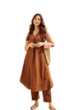 FABNEX Kurta Set for Women | Womens Kurta | Womens Kurta Sets Kurtis | Womens Kurta Trousers Set | Womens Kurta Trousers Set Women (K-112-114), brown, S