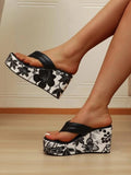 Shoetopia Floral Printed Heel Detailed Black Wedges For Women & Girls /Uk5,Black,5,B0BZPS1171