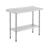 ROCKPOINT Stainless Steel Table for Prep & Work with Backsplash 18x36 Inches, NSF Metal Commercial Kitchen Heavy Duty Table with