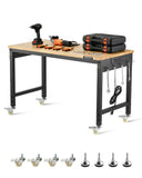 VEVOR Adjustable Workbench, 48-Inch Work Bench with Power Outlet, Wheels, and Pegboard, 2000 lbs Load Heavy Duty Oak Wood Top Wo