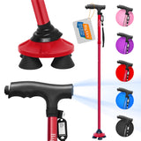 BigAlex Folding Walking Cane with LED Light,Pivoting Quad Base,Adjustable Walking Stick with Carrying Bag for Men/Women(5'5''-6'