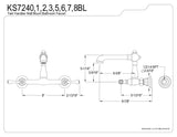 Kingston Brass Ks7242Bl English Country Bathroom Faucet, 6-5/8 In Spout Reach, Polished Brass