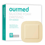 Ourmed Silicone Foam Dressing with Border Adhesive - Large Absorbent Waterproof Bandage for Wound Care, Foot Diabetic Ulcer, Leg