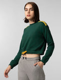 Fyltr Women'S Round Neck Drop Shoulder Sweatshirt - Full Sleeve | Elasticated Waist & Cuff | Boxy Fit | Stripe Detailing,Enchanted Evergreen,Enchanted Evergreen,S