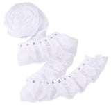 Fashewelry 2 Yards Chiffon Pleated Lace Trims 2-Layer Ruffled Fabric Ribbon 2 Inch White Gathered Lace Trim for Sewing Costume P