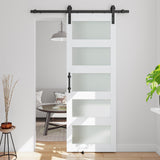 COSHOMER 24in x 84in 5-Panel Sliding Glass Barn Door with 4ft Hardware Kit Included, Easy Assembly with Pre-Drilled Holes, Water