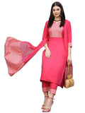 Gosriki Women'S Cotton Blend Straight Printed Kurta With Pant & Dupatta (Kiku Rani-Gs_Xl_Pink_X-Large),Pink,,B0CST5G6CL