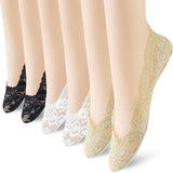 Charmking 6 Pairs No Show Socks Lace Women No Show Liner Socks Womens No Show Thin Low Cut Casual Socks Non Slip Socks (Black/Wh