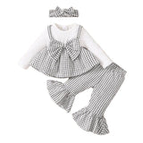 Hopscotch Girls Check Print Top Pant Set With Headband In White Color For Ages 23 Years