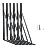 6 Pack L16 x H 10 Black Heavy Duty Shelf Brackets with Screws Metal Shelf Brackets Shelf Support Angle Brackets for Shelves L Br