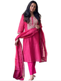 Gosriki Women'S Cotton Blend Straight Printed & Embroidered Kurta With Pant & Dupatta (Radha Rani-Gs_S_Pink_Small),Pink,,B0CBPRK28C