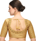 Pujia Mills Women's Embroidery Handwork Sequence Work Necklace Design Readymade Blouse (Gold, 34)