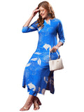 Anni Designer Women'S Rayon Blend Straight Printed Kurta With Pant (Anaar-Blue-Vks03_S_Blue_Small),Blue,S