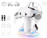 Saqico Fast Charging Dock for Meta Quest 3/3s/2 vr Headset and Magnetic Charger for Controllers Simultaneously, RGB Charging Sta