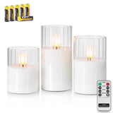 Rhytsing Clear Ribbed Glass Battery Operated LED Candles with Remote, White Flameless Candle Gift Set with Timer for Weddings an