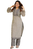 Anni Designer Women'S Cotton Blend Straight Printed Kurta With Pant (Hilari Grey_S_Grey_Small),Grey,S