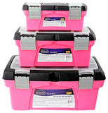 Apollo Tools Set of 3 Pink Stackable Tool Boxes with Top Compartment and Removable Trays for Crafts, Tool Storage Pink Ribbon