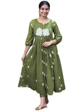Anni Designer Women'S Rayon Blend Anarkali Printed Kurta With Pant (Anveshi Methi_L_Green_Large),Green,L