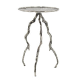 Benjara 24 Inch Accent Table, Aluminum Metal Branch Tripod Legs, Silver