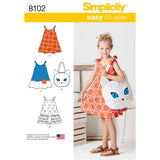 Simplicity 8102 Girls Cat Tote Bag and Sundress Sewing Pattern, Sizes 38