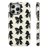 QLTYPRI Case for iPhone 12/12 Pro, Aesthetic Black Ribbon Bow Phone Case for Girls Women, Protective Hybrid 2-Layer Hard Shell S