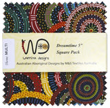 5 Charm Pack - Dreamtime Multi M&S Textiles Australian Aboriginal Aborigine Squares Fabric Bundle Quilter's Cotton Precuts (XMST