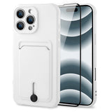 MZELQ TPU Wallet Compatible with iPhone 16 Pro Case, Card Holder Camera Protection Cover + Screen Protector, Push-able Slot for