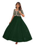 Wedani Georgette Anarkali Gown With Embroidered Top For Women (In Alpha M Regular Green),GREEN,M