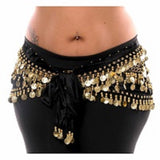 Pff Passion For Fashion Belly Dance Chiffon Hip Belt For Women With128 Rings Golden Coins (Black)