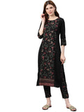 ZIYAA Women Crepe Floral Straight Kurta (ZIKUCR2831-M) Black