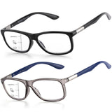 Missfive 2 Pack Classic Progressive Multifocus Reading Glasses for Men, Premium Lightweight TR90 Frame Eyeglasses, Unisex No-lin