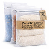 Prushh 3Pc Spacious Durable Mesh Laundry Bags (16x20 Inches) Protects Delicates, Fine Mesh for Uniform Wash & Dry, Auto-Lock Zipper, Washer-Friendly, For Home, Dorm or Storage, Fits Socks to Sweaters