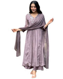 Anni Designer Women'S Rayon Blend A-Line Embroidered Kurta With Pant & Dupatta (Sharmi Lavender_Xxl_Lavender_Xx-Large),Lavender,2XL