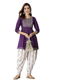 Stylum Womens Kurti with Dhoti Pants, Printed and Embroidered, Viscose, A-Line, (Kdvoilmahi_Violet), Purple, XL