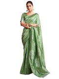 Satrani Women's Silk Blend Banarasi Jacquard Saree with Unstitched Blouse Piece (3882S196N_Pista Green3)