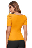 Wedani Women'S Casual Puff Sleeves Solid Top (X-Large Mustard),Mustard,XL,Polyester,Regular,