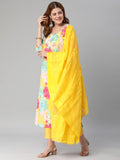 Gosriki Women'S Cotton Blend Embroidered Floral Printed Straight Kurta With Pant & Dupatta (Litup-Yellow-Nw2-Gs_S_Yellow_Small),Yellow,,B0BXLRY29S