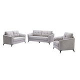 Benjara Odin 3 Piece Sofa, Loveseat, Chair Set, Tufted Cushions, Light Gray Velvet