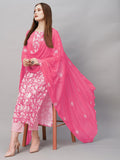Anni Designer Women'S Cotton Blend Straight Printed Kurta With Pant & Dupatta (Mei Pink-Nw_L_Pink_Large),Pink,L,,,