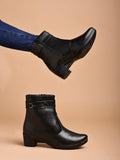 Women'S Black Ankle Boots With Side Zipper And Metal Detail Low Heel Faux Leather Booties For Everyday Comfort And Style Eu39,Black,6,B0DJ8QGK74