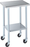 ROCKPOINT Stainless Steel Table for Prep & Work with Caster Wheels 18x24 Inches, NSF Metal Commercial Kitchen Heavy Duty Table w