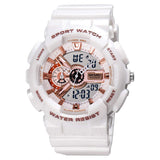 Skmei Sport Dual Time Display Analog-Digital Watch, White Dial Abs Pu Case Men'S Watch, Pu Soft Rubber White Color Band, Chronog