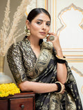Leriya Fashion Womens Pure Jacquard Banarasi Kanjivarm Cotton Silk Saree With Blouse Piece | Saree Printed (Black)