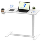 FLEXISPOT H7 Adjustable Overbed Bedside Table with Wheels Pneumatic Mobile Standing Laptop Desk Rolling Computer Cart Movable Ov