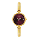 Timex Analog Watch For Women With Maroon Round Dial & Rose Gold Brass Bracelet Band Water Resistant Women'S Wrist Watches - Twel