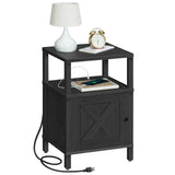 MAHANCRIS Farmhouse Nightstand with Charging Station, Black Bedside Table with USB&Type-C Ports and Outlets, End Table with Stor