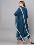 Anni Designer Women'S Cotton Blend Straight Embroidered Kurta With Pant & Dupatta (Weekend Rama-New_Xxl_Rama_Xx-Large),Rama,2XL,Cotton Blend,Straight,Dupatta, Pant